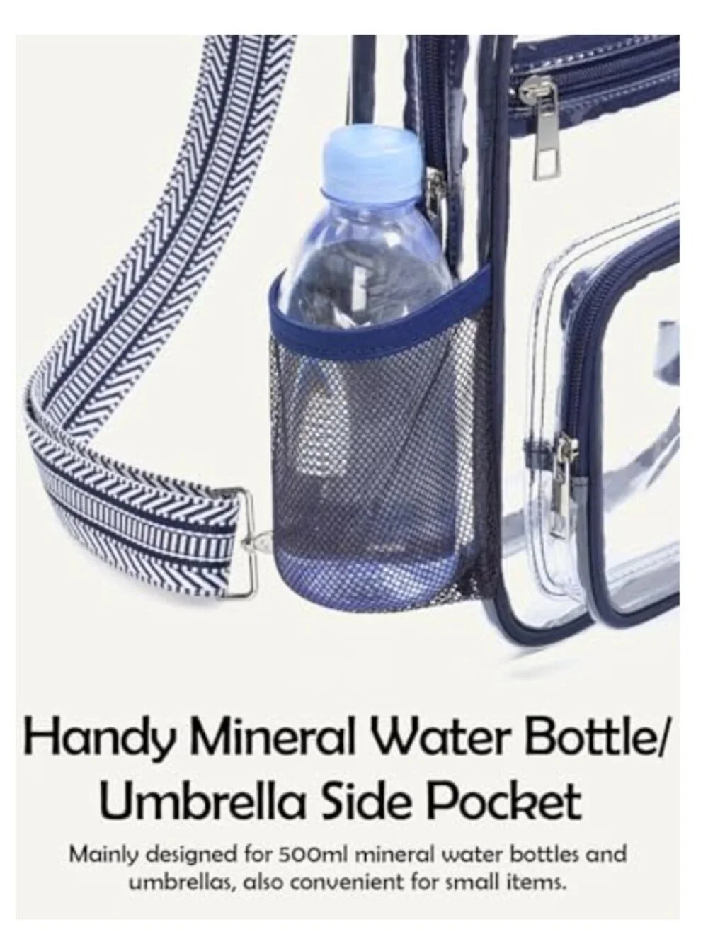 Clear Crossbody Bag Stadium Approved PVC Sling Purse with Water Bottle Pocket